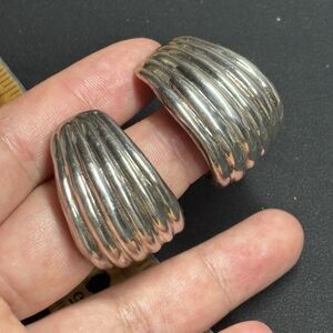 Vintage Israel 999 Fine Silver Ribbed Hoop Clip On Earrings 17.2g